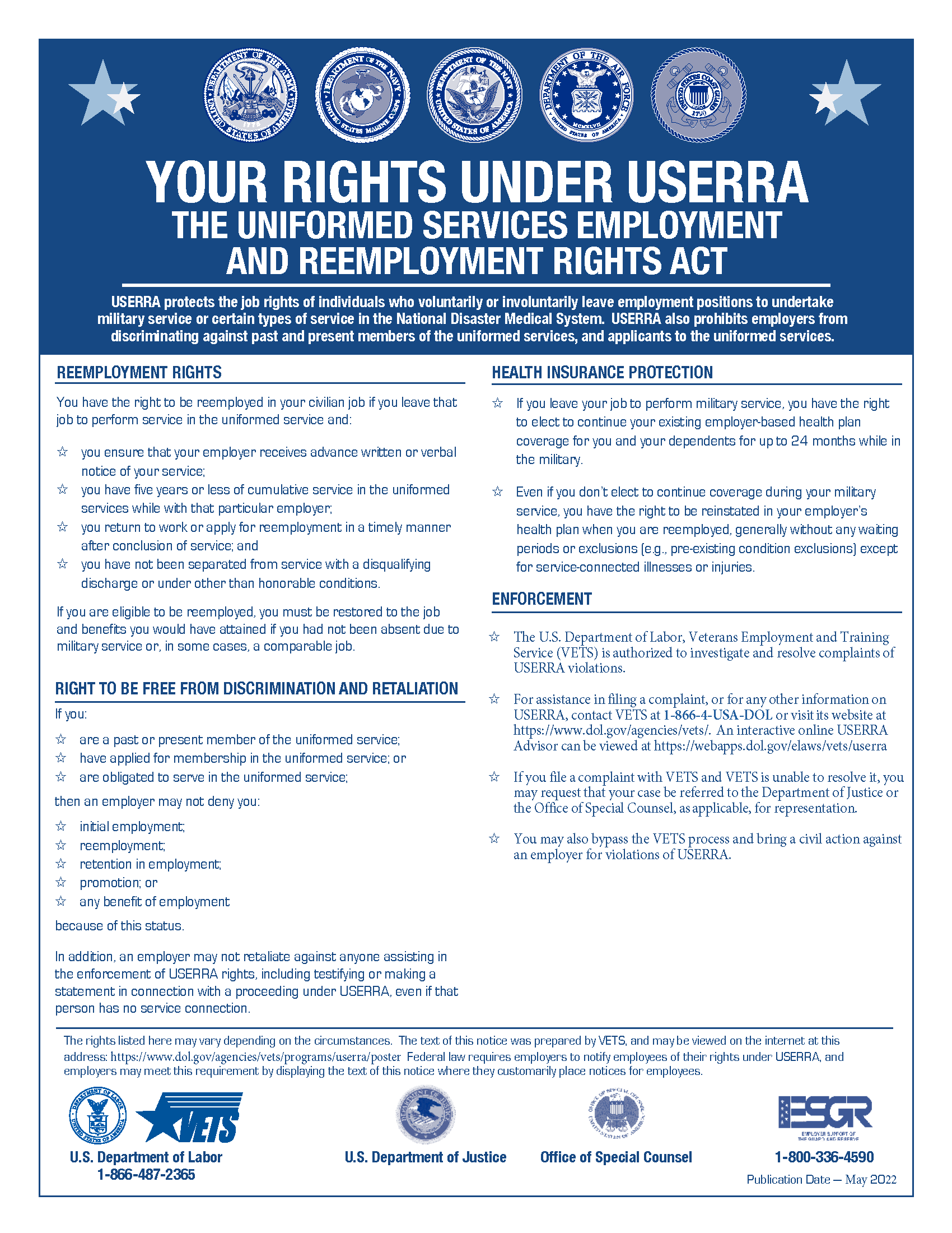 blue and white poster of USERRA rights act